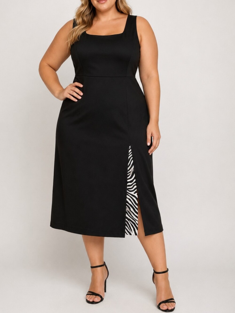 90s Zebra Colorblock White Black Y2K Dress 14 Vintage